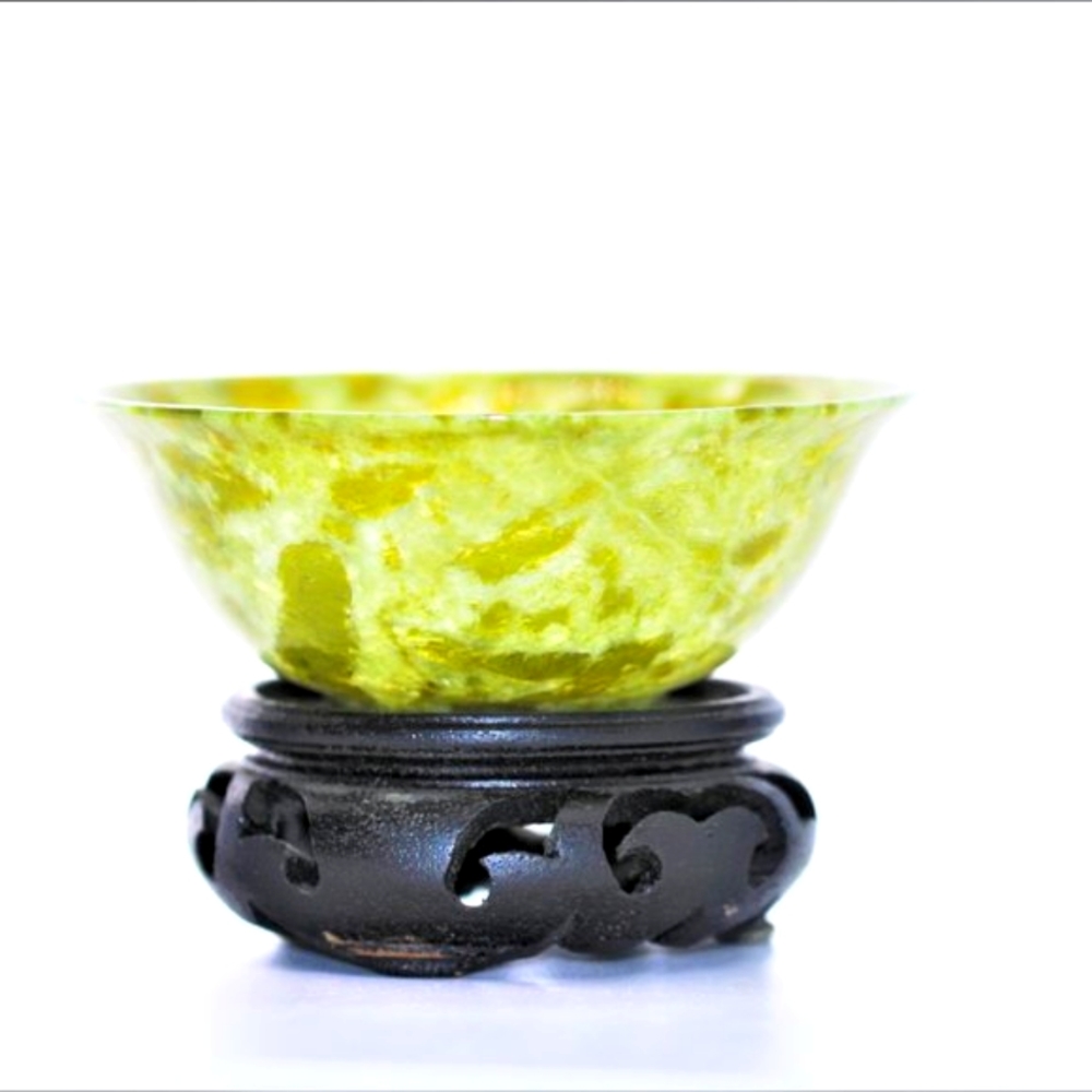 Antique Asian Jade Bowl with Stand